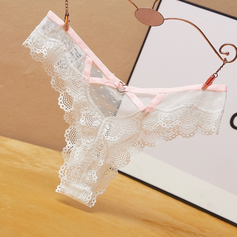 Low-waisted, sexy embroidered women's thong, transparent mesh thin band seamless underwear, hot and interesting underwear