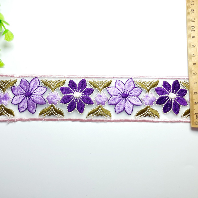 Hanfu lace, new Chinese-style embroidery in Chinese style, 5cm water-soluble embroidery, organza pattern lace, lace, lace, colorful purple Specification image