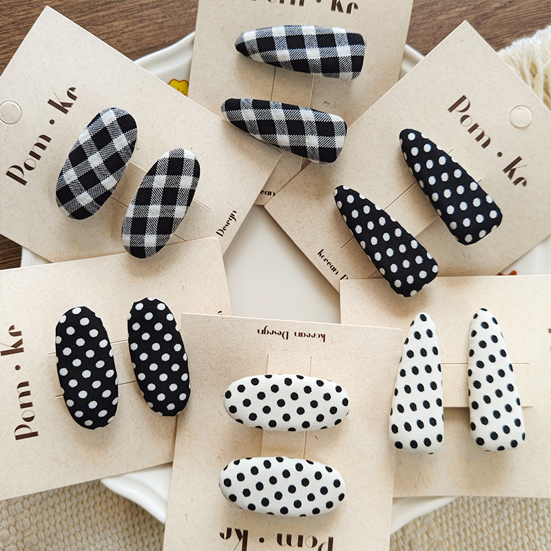 New Korean-style simple black and white polka dot fabric children's versatile and atmospheric girls' bangs clips, bb clips, hair accessories and hair clips