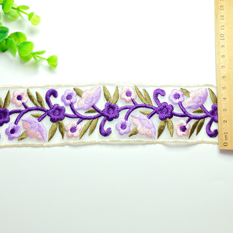 Hanfu lace, new Chinese-style embroidery in Chinese style, 5cm water-soluble embroidery, organza pattern lace, lace, lace, colorful purple details Picture