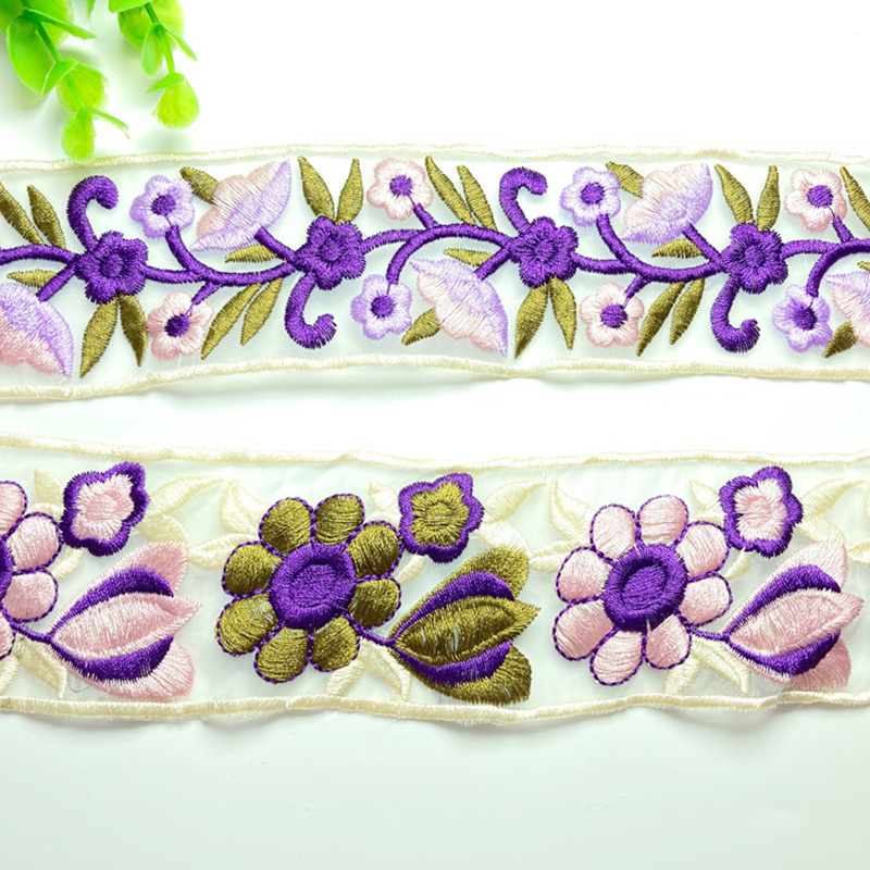 Hanfu lace, new Chinese-style embroidery in Chinese style, 5cm water-soluble embroidery, organza pattern lace, lace, lace, colorful purple Specification image
