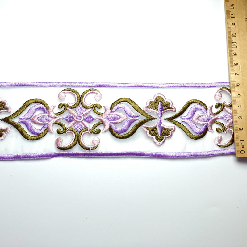 Hanfu lace, new Chinese-style embroidery in Chinese style, 5cm water-soluble embroidery, organza pattern lace, lace, lace, colorful purple details Picture