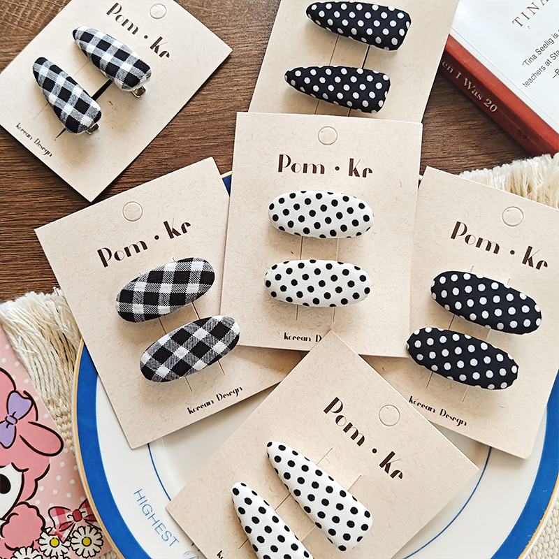 New Korean-style simple black and white polka dot fabric children's versatile and atmospheric girls' bangs clips, bb clips, hair accessories and hair clips Item Picture