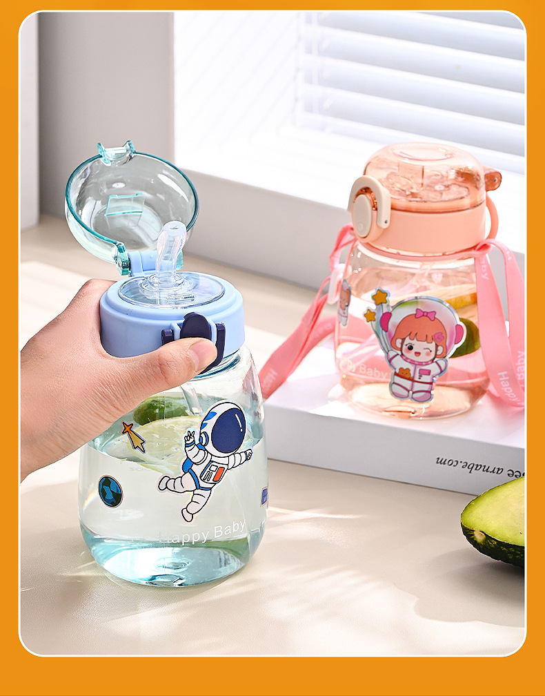 J63-2267 Simple and cute DIY sticker strap water bottle student high-temperature resistant plastic Water cup Straw large-belted cup detail image 5