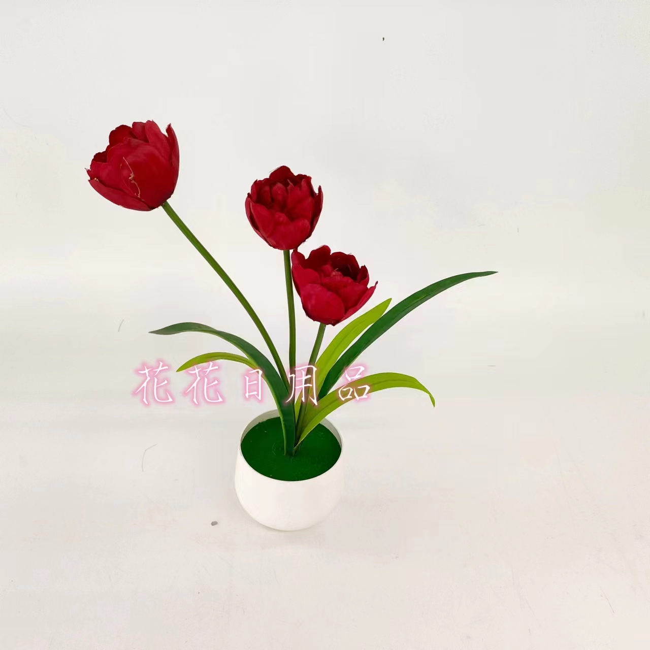 Artificial Flower Fake Flower Bonsai Plastic Basin Three Head Tulip Decoration Pieces details Picture