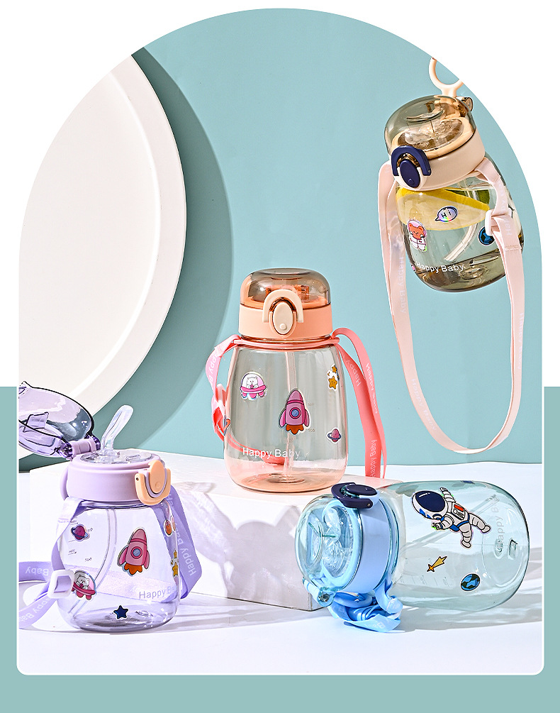 J63-2267 Simple and cute DIY sticker strap water bottle student high-temperature resistant plastic Water cup Straw large-belted cup detail image 7