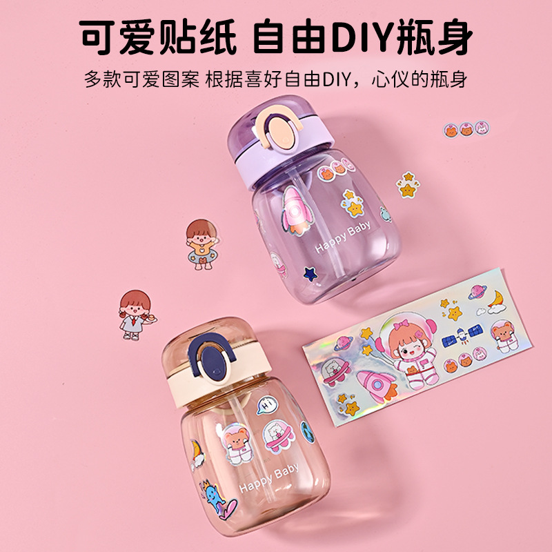 J63-2267 Simple and cute DIY sticker strap water bottle student high-temperature resistant plastic Water cup Straw large-belted cup Application Scenario