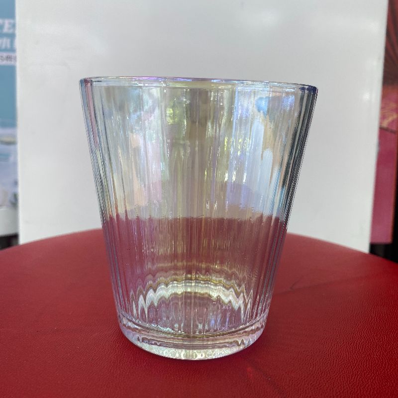 家用钢化耐热玻璃杯个性防摔水杯 竖纹杯套装电镀彩色玻璃杯水杯