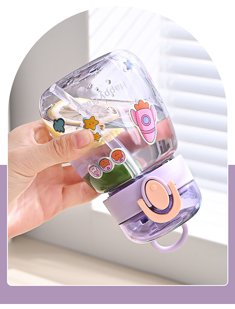 J63-2267 Simple and cute DIY sticker strap water bottle student high-temperature resistant plastic Water cup Straw large-belted cup detail image 11