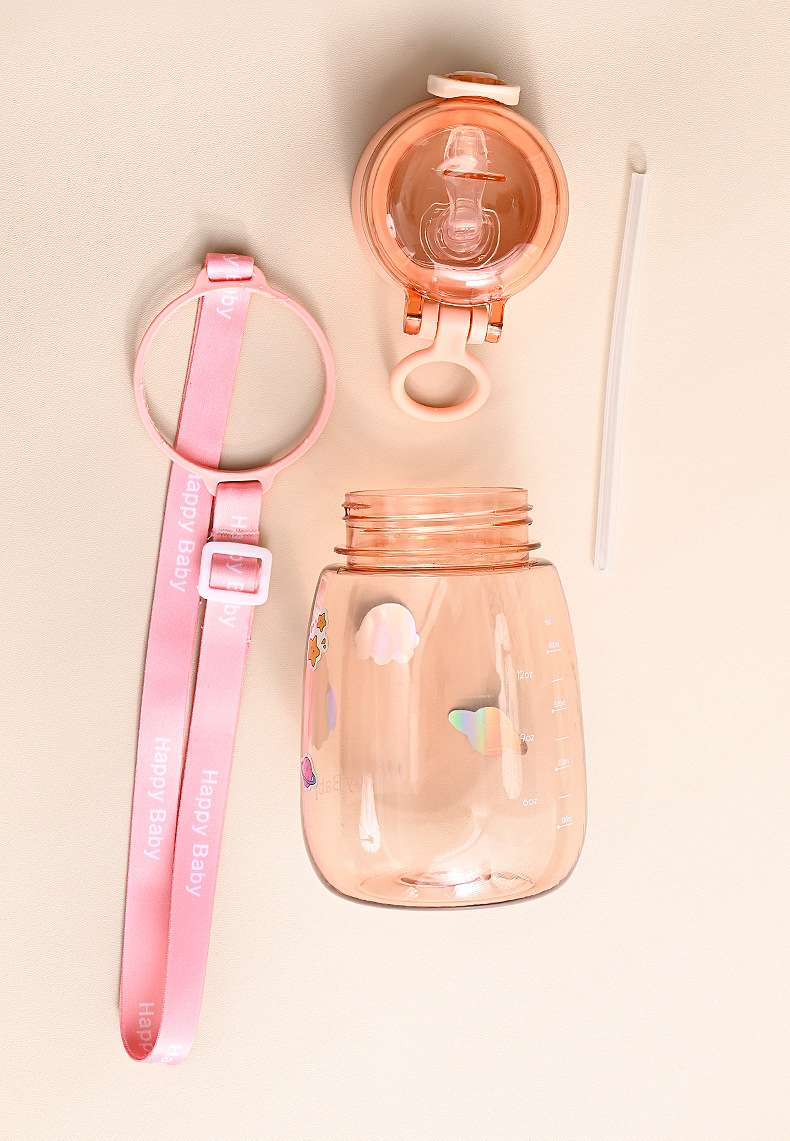 J63-2267 Simple and cute DIY sticker strap water bottle student high-temperature resistant plastic Water cup Straw large-belted cup detail image 16