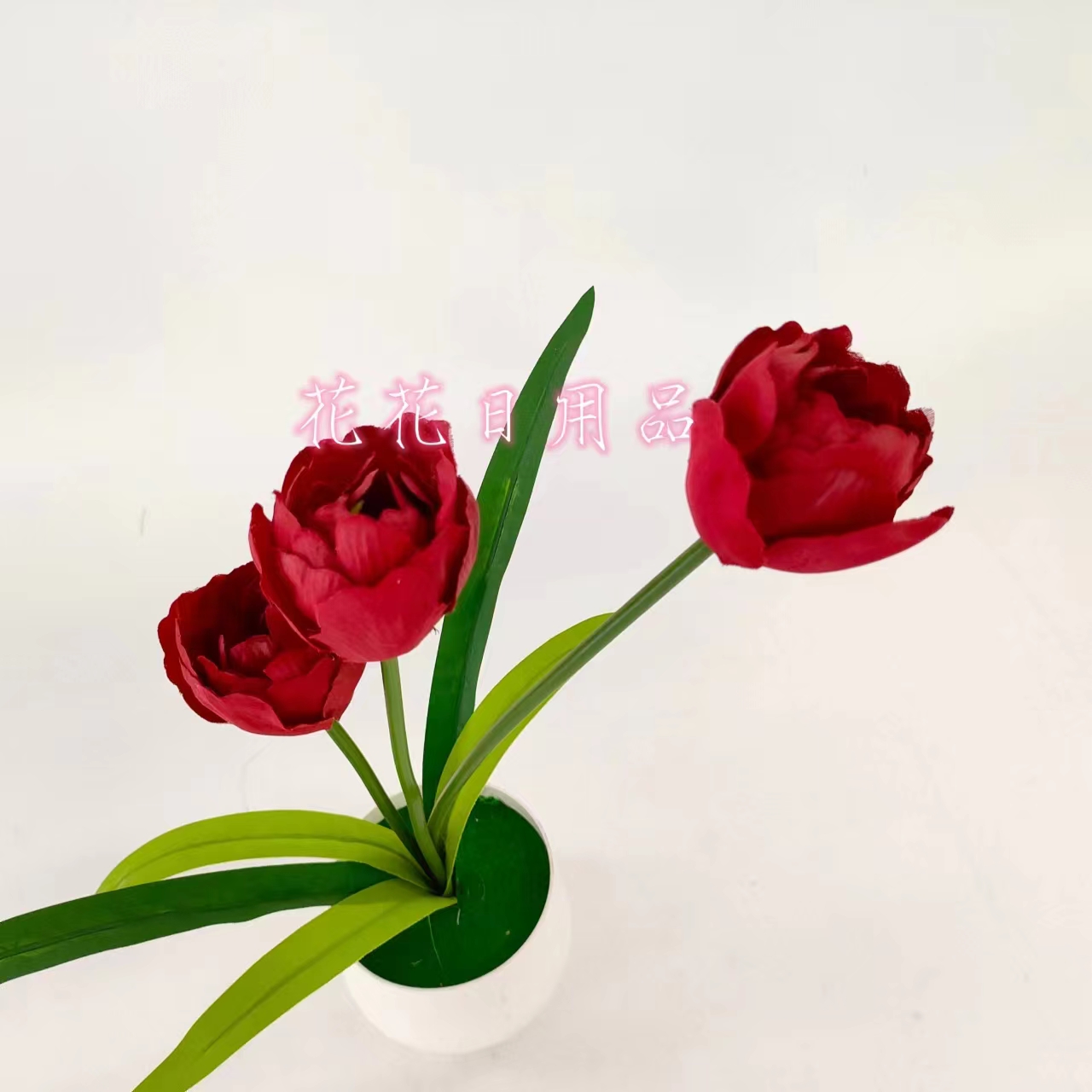 Artificial Flower Fake Flower Bonsai Plastic Basin Three Head Tulip Decoration Pieces Item Picture