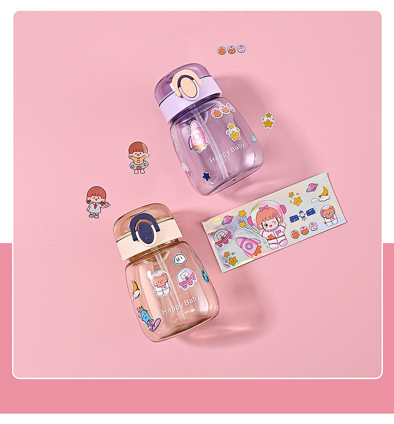 J63-2267 Simple and cute DIY sticker strap water bottle student high-temperature resistant plastic Water cup Straw large-belted cup detail image 18