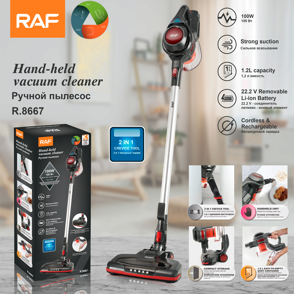 RAF European standard cross-border cordless vacuum cleaner, household handheld high-power vacuum cleaner, portable car all-in-one, high suction power R.8667