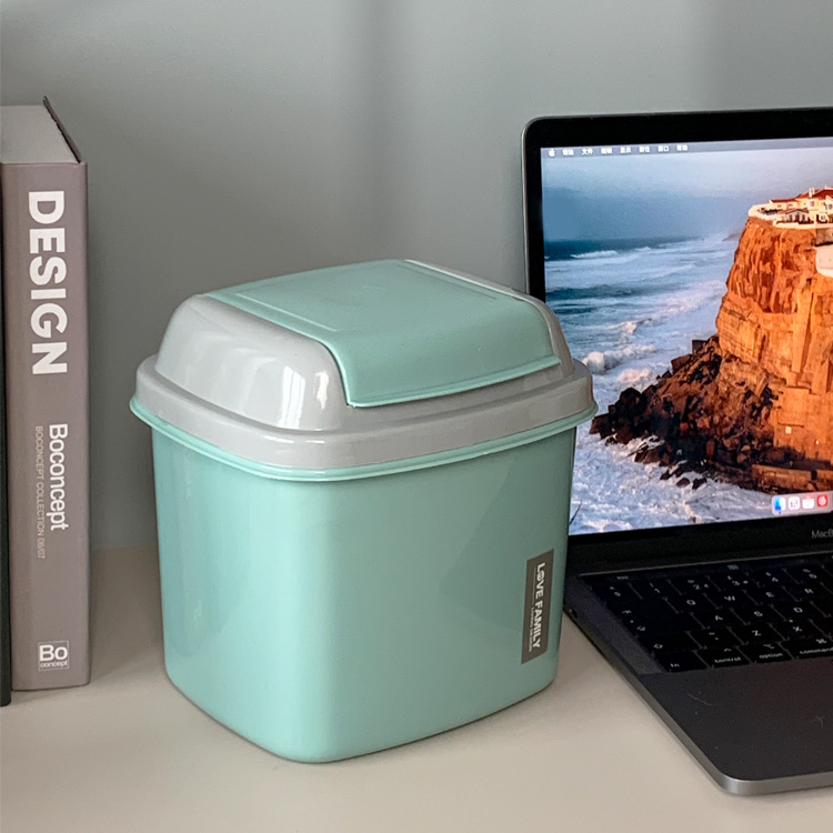 J122-JM9416 desktop flip-top mini trash can, plastic storage bucket, storage bucket, handheld paper basket storage Specification image