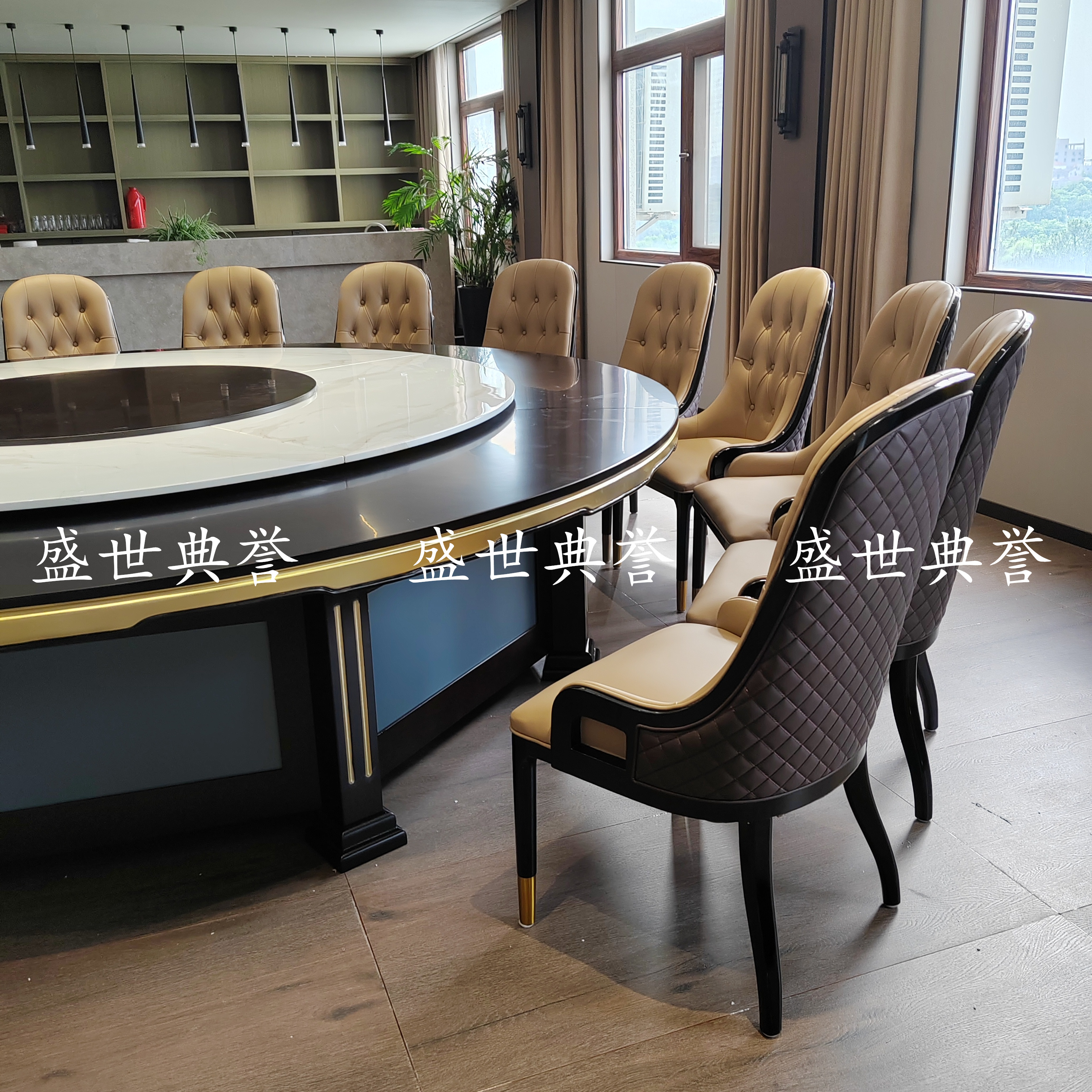 怀化宴会中心包厢实木电动餐桌椅国际酒店商务接待轻奢实木餐椅