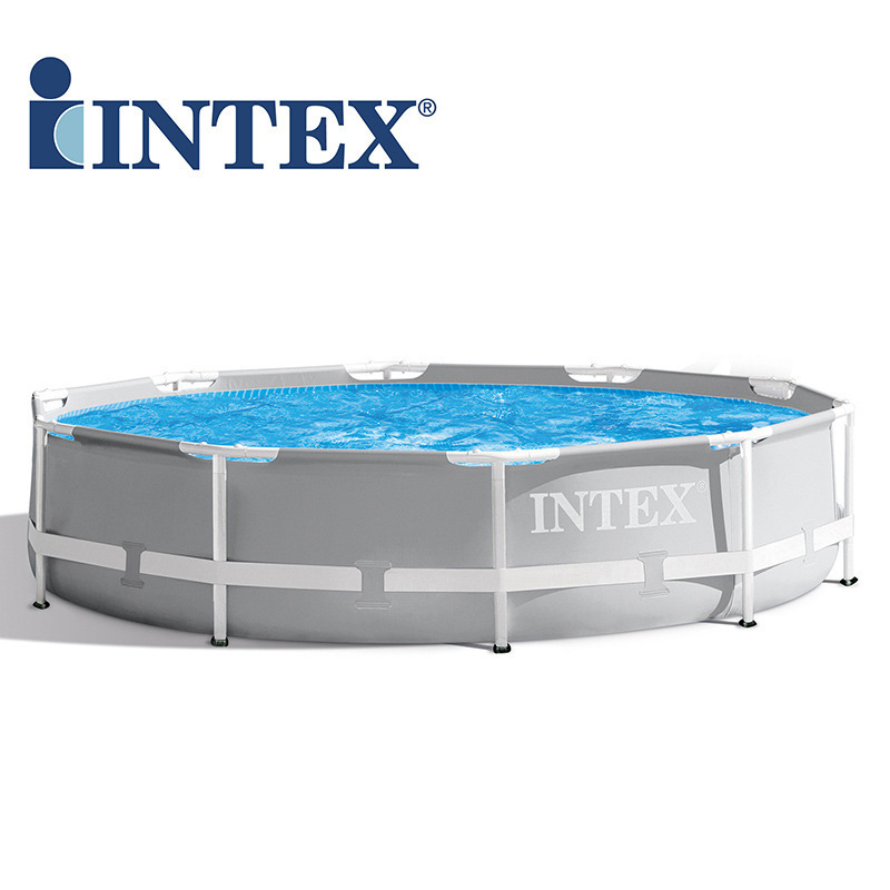 INTEX26702 grey circular pipe rack water pool set, 10-foot pipe rack outdoor water play pool with filter pump Item Picture