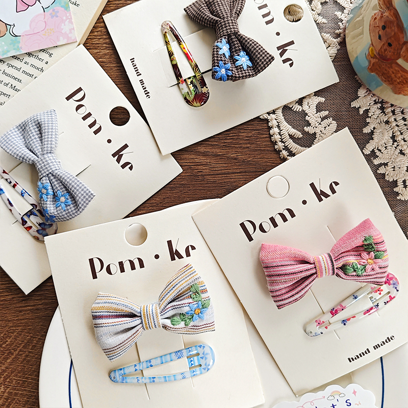 New Korean-style bow sweet checkered small flower hair clips, bb clips, duckbill clips, side bangs clips and broken hair clips Item Picture