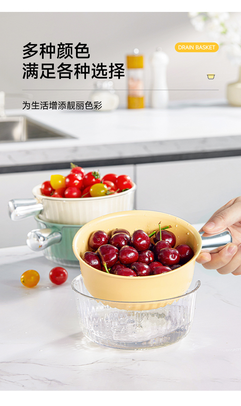 双层沥水篮洗菜盆厨房用品家用水果盘客厅淘米神器洗水果蔬菜篮子详情10