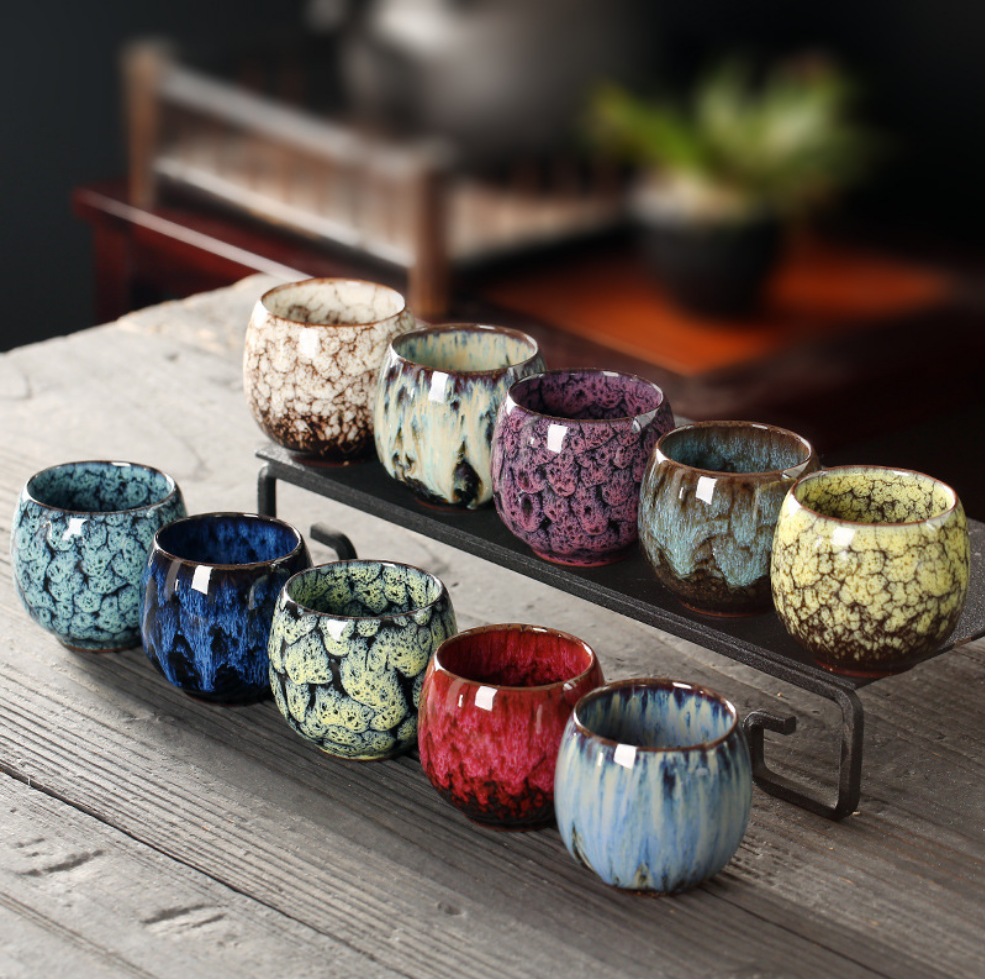 Kunkun Ceramic kiln transformation tea cups, ceramic Gongfu tea sets, single cups, Tenmoku glaze Jian cups, master cups, tea cups, tasting cups, egg-shaped small tea bowls, ceramic cups