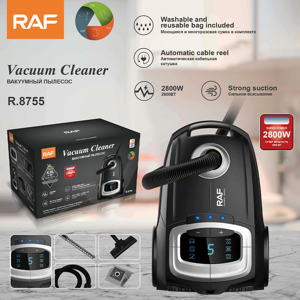 RAF European standard cross-border high suction power digital display electronic screen vacuum cleaner, high-power handheld powerful portable R.8755
