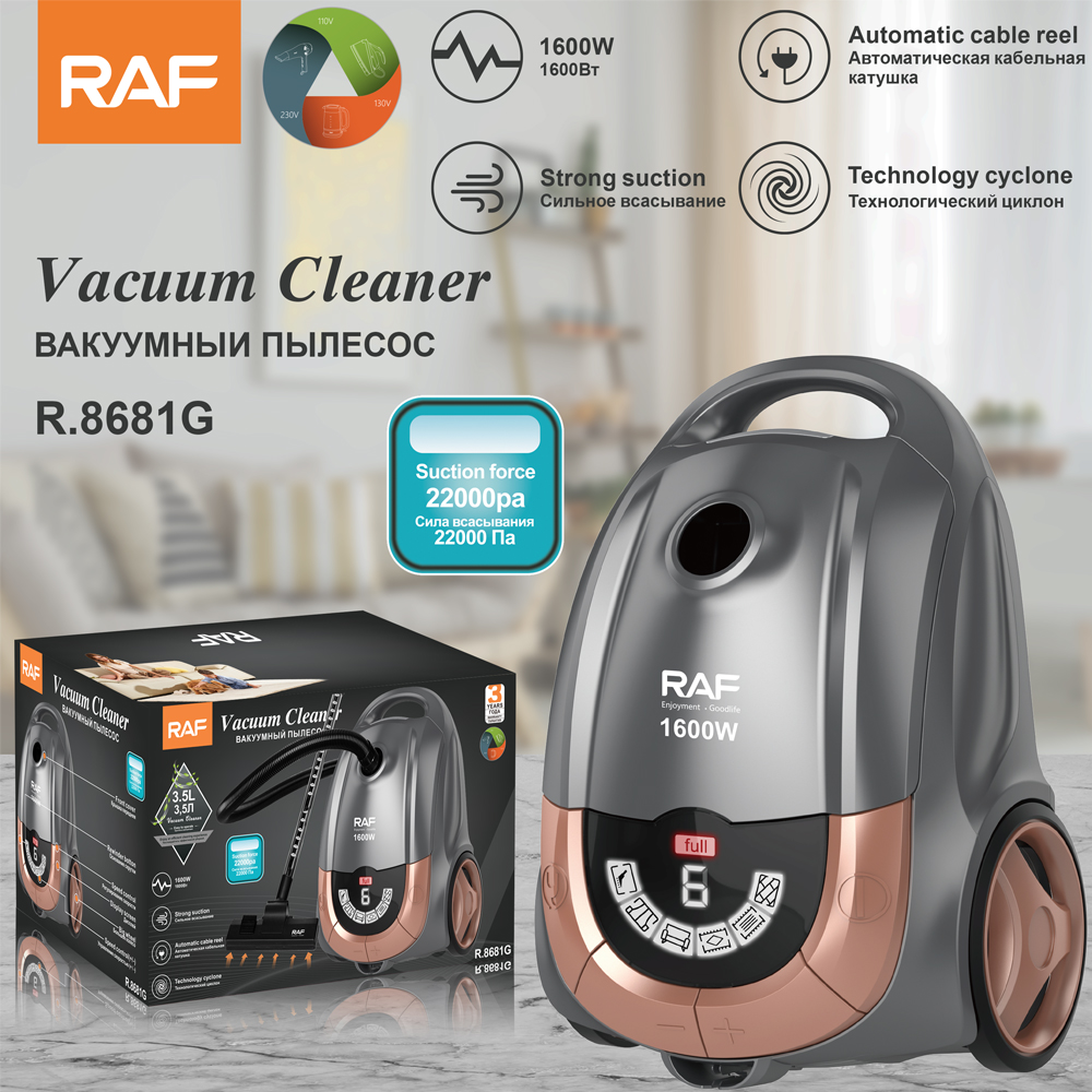RAF European standard cross-border 3.5L vacuum cleaner, household high-suction power dust removal vacuum cleaner, handheld powerful horizontal vacuum cleaner R.8681 details Picture