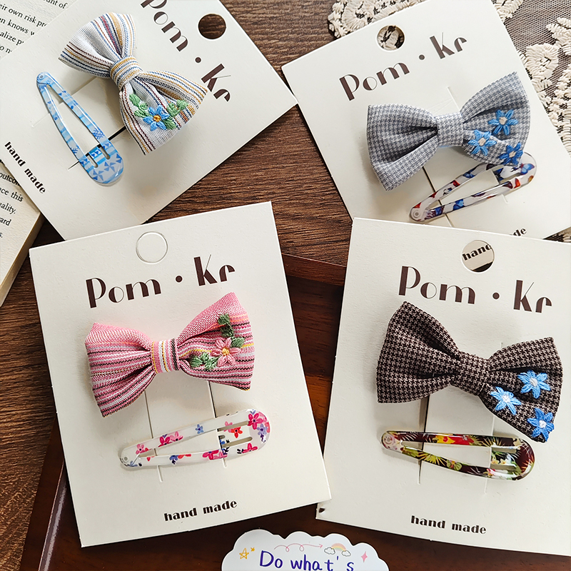 New Korean-style bow sweet checkered small flower hair clips, bb clips, duckbill clips, side bangs clips and broken hair clips Specification image