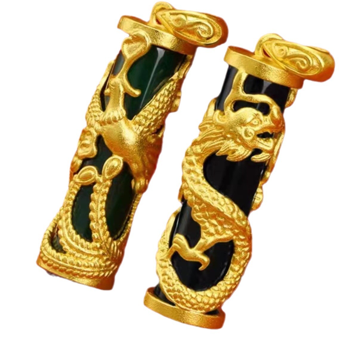 Imitation Hetian jade dragon and phoenix pillar pendant for men and women, inheriting the ancient method of gold-inlaid jade plate phoenix and dragon pillar jade pendant necklace pendant detail image 6