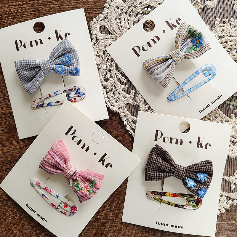 New Korean-style bow sweet checkered small flower hair clips, bb clips, duckbill clips, side bangs clips and broken hair clips details Picture