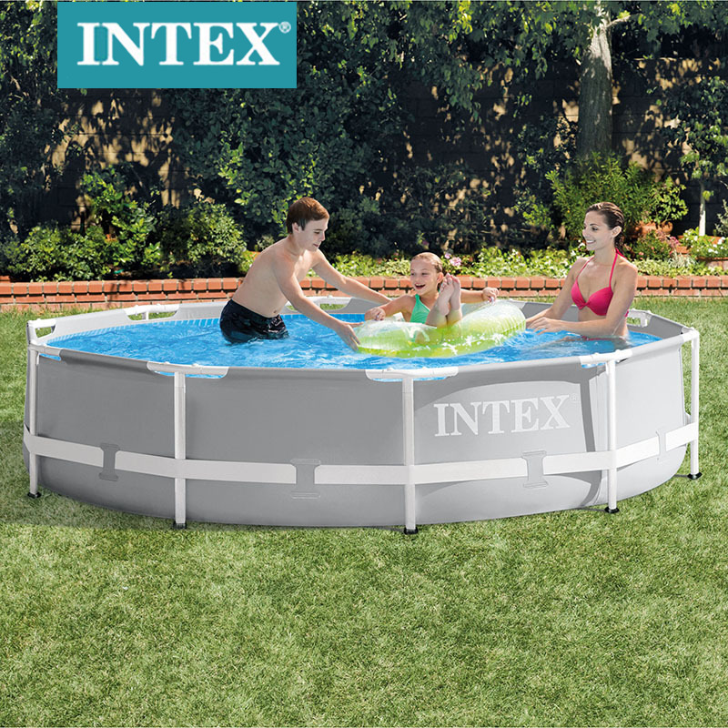 INTEX26702 grey circular pipe rack water pool set, 10-foot pipe rack outdoor water play pool with filter pump Specification image