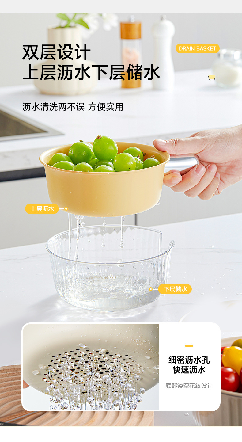 双层沥水篮洗菜盆厨房用品家用水果盘客厅淘米神器洗水果蔬菜篮子详情4