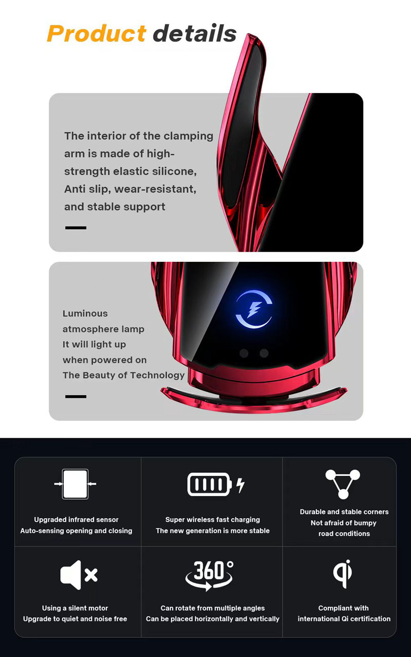 F8+汽车载无线充电手机支架车内智能感应开合导航车载支架出风口手机支架夹详情6