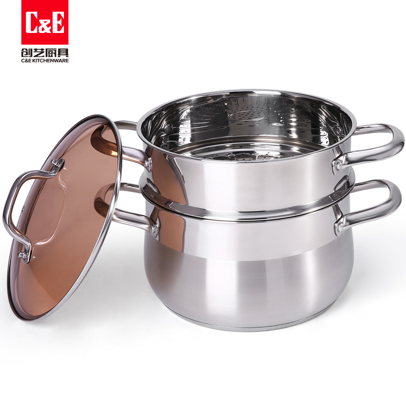 C&E Creative Double-layer steamer, stainless steel large-capacity double-bottom multi-functional soup pot, kitchenware for home use details Picture