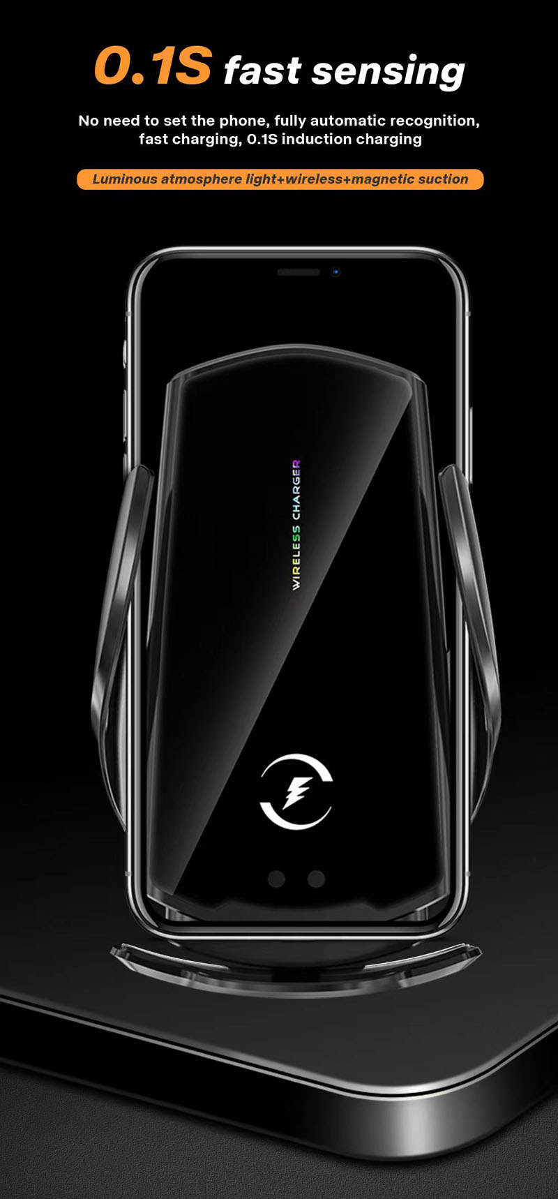 F8+汽车载无线充电手机支架车内智能感应开合导航车载支架出风口手机支架夹详情3