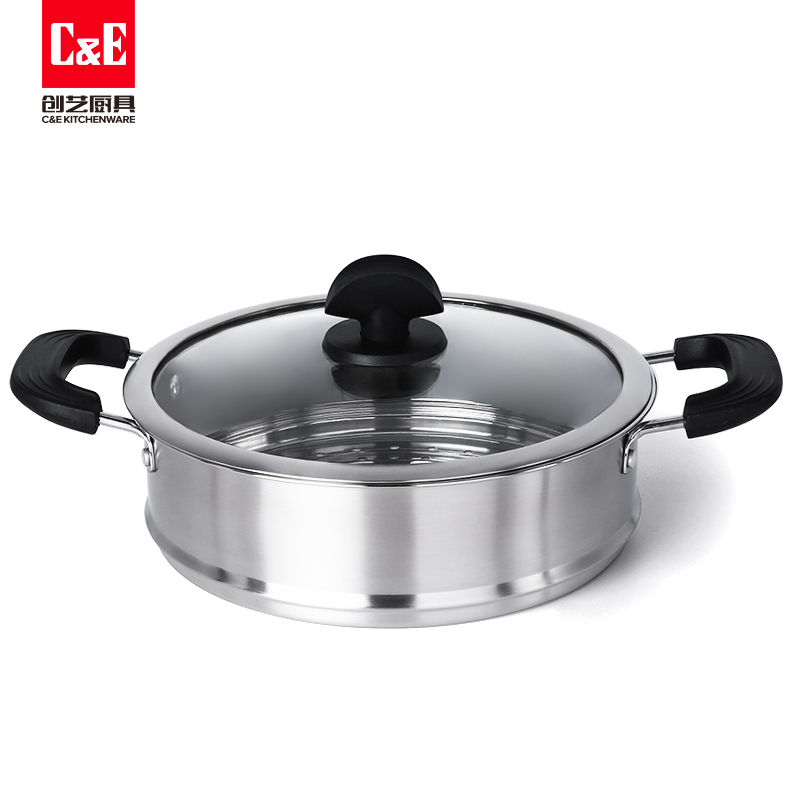C&E Creative Steamer, made of 304 stainless steel, is a double-layer large-capacity multi-functional soup pot with a double-layer bottom for steaming and boiling. It is a kitchenware for home use details Picture
