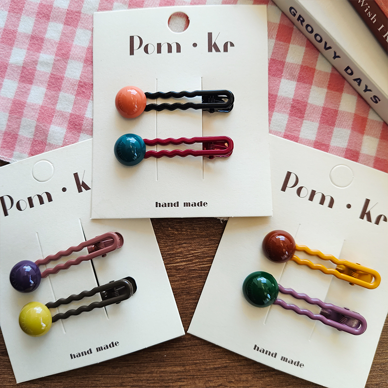 New Korean version Morandi round bean hair clips, popular simple one-line clips, bangs clips, side clips, cute baby hair accessory clips details Picture