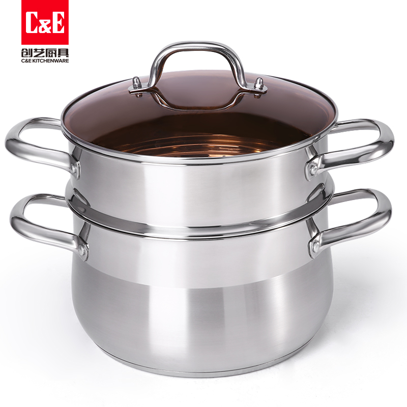 C&E Creative Double-layer steamer, stainless steel large-capacity double-bottom multi-functional soup pot, kitchenware for home use