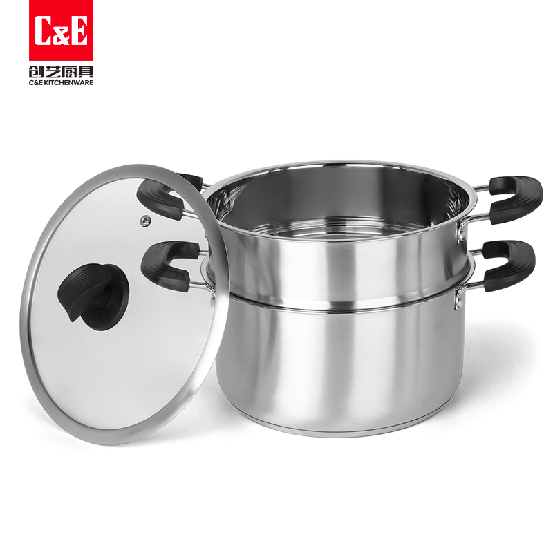 C&E Creative Steamer, made of 304 stainless steel, is a double-layer large-capacity multi-functional soup pot with a double-layer bottom for steaming and boiling. It is a kitchenware for home use Application Scenario