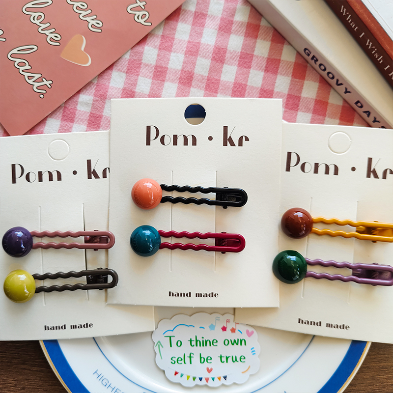 New Korean version Morandi round bean hair clips, popular simple one-line clips, bangs clips, side clips, cute baby hair accessory clips Specification image