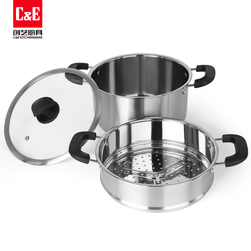C&E Creative Steamer, made of 304 stainless steel, is a double-layer large-capacity multi-functional soup pot with a double-layer bottom for steaming and boiling. It is a kitchenware for home use Specification image
