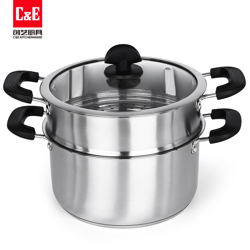 C&E Creative Steamer, made of 304 stainless steel, is a double-layer large-capacity multi-functional soup pot with a double-layer bottom for steaming and boiling. It is a kitchenware for home use Item Picture