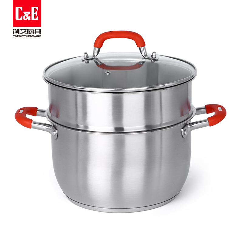 C&E Creative Steamer 304 stainless steel, double-layer multi-functional pot with top steaming and bottom boiling, large capacity, kitchenware for home use