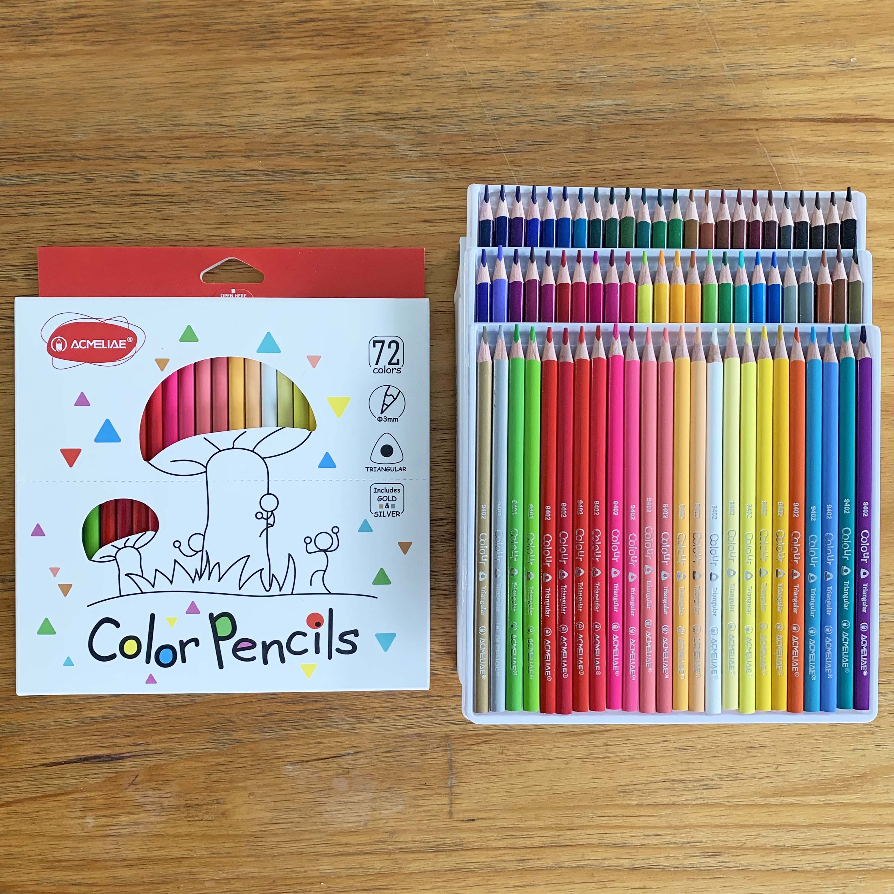 ACMELIAE 72 colors triangular Color Pencil, end cutting Specification drawing