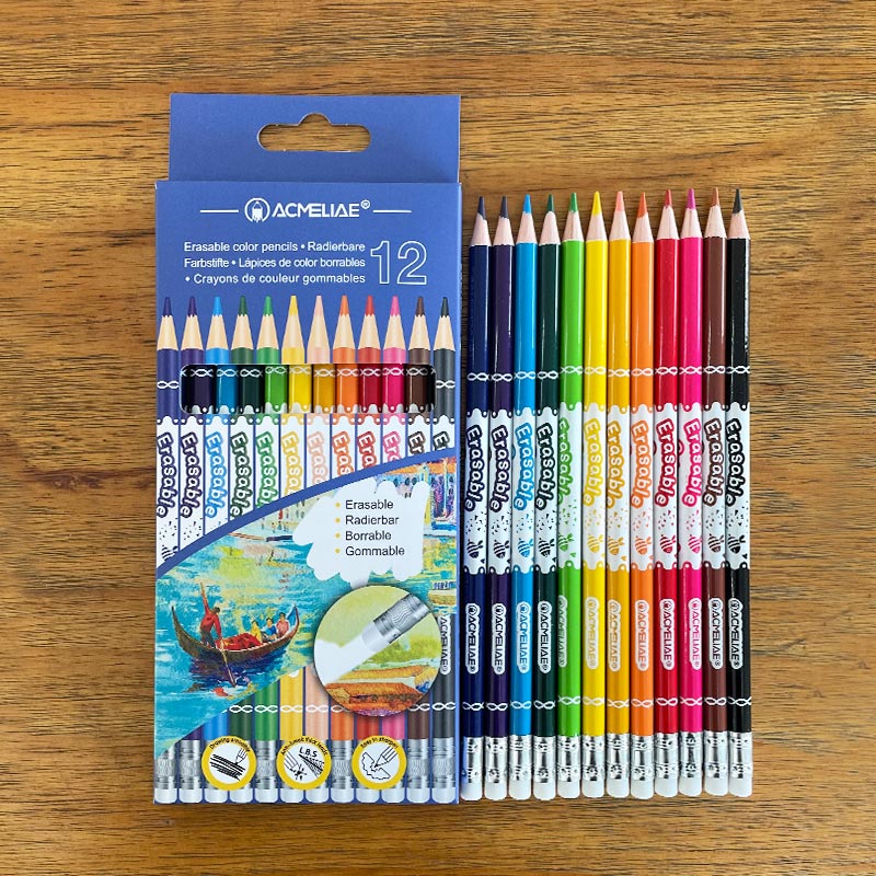 ACMELIAE 12pcs erasable color pencil with eraser full figure