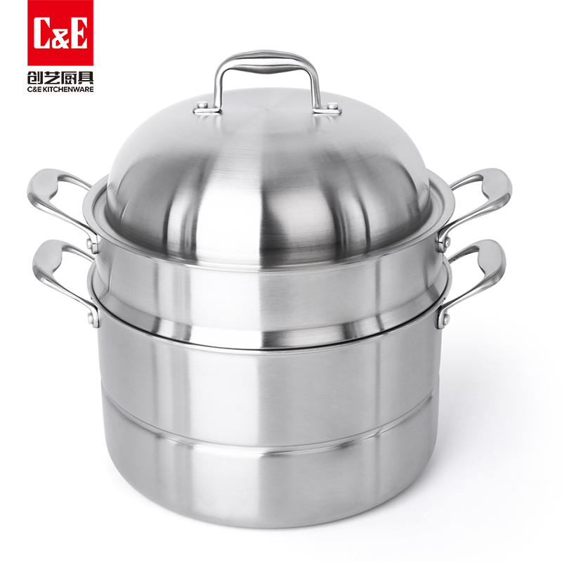 C&E Creative Steamer 304 stainless steel, three-layer multi-functional pot with top steaming and bottom boiling, large capacity, kitchenware for home use details Picture