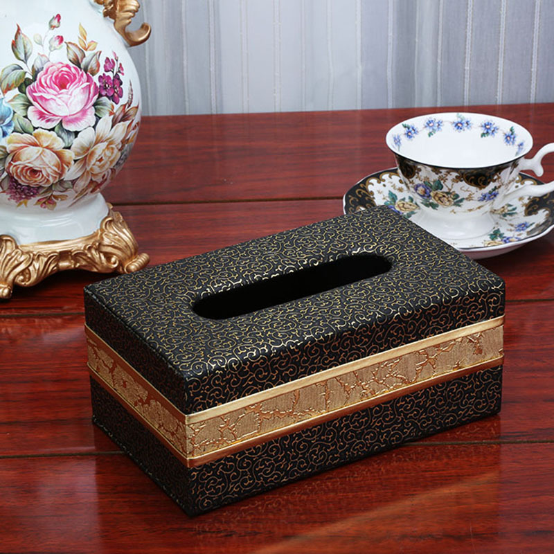 Gold-edge leather household tissue box, European-style car leather tissue box, tissue box manufacturer wholesale Item Picture