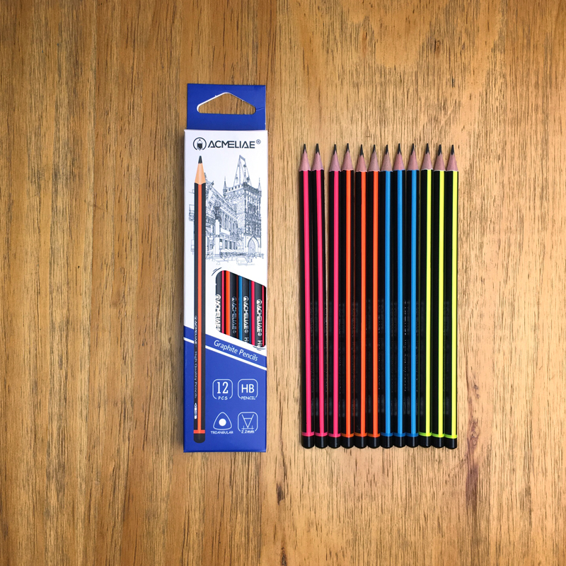 ACMELIAE Matt Black/Neon Striped HB Dipped Pencil Triangular Specification drawing