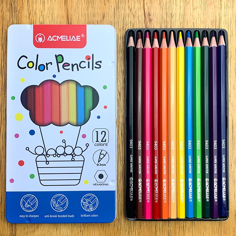 ACMELIAE 12C Super Quality Color Pencil Metal Box 9800-12 full figure