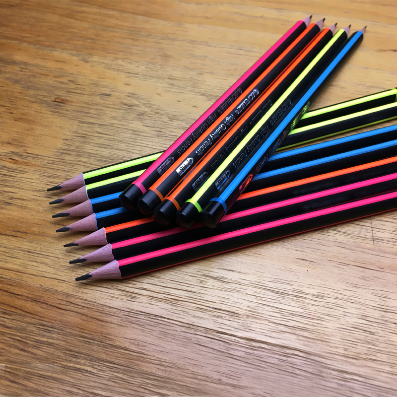 ACMELIAE Matt Black/Neon Striped HB Dipped Pencil Triangular Item Picture
