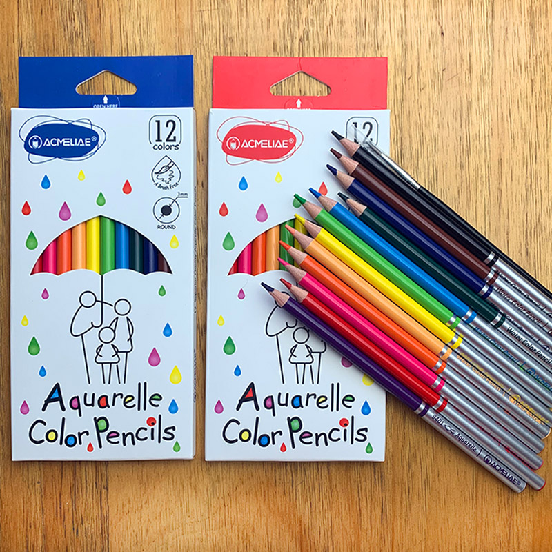 ACMELIAE 7"12色9401高品质水溶彩色铅笔带刷子水溶铅笔