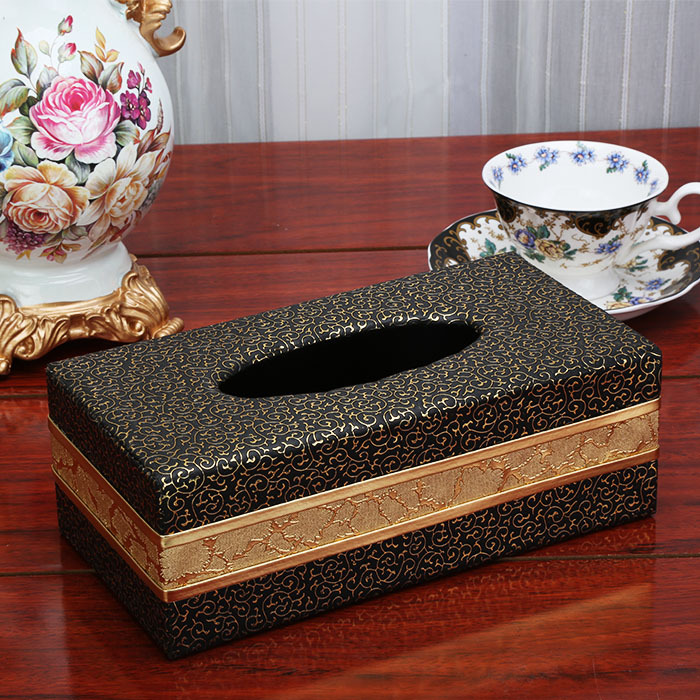 Gold-edge leather household tissue box, European-style car leather tissue box, tissue box manufacturer wholesale detail image 8